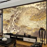 现代中式水墨山水壁纸清明上河图3D无缝壁画客厅沙发电视背景墙纸