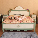 简约现代实木双人1.51.8米卧室组合美式乡村多功能女孩彩绘双人床