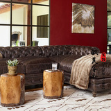 美式新款仿古皮艺拉扣转角实木多人组合沙发欧式客厅单双三人沙发