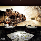 欧式复古火车头大型壁画 KTV酒吧墙纸咖啡馆餐厅壁纸无缝墙布工装