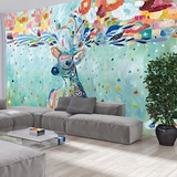 定制北欧手绘麋鹿大型壁画定做创意电视背景墙纸壁纸客厅卧室个性