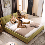 布床布艺床 北欧宜家双人床 1.8米小户型可拆洗创意日式实木婚床