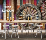 复古彩色木纹车轮墙纸酒吧餐厅工装网咖主题背景壁画3d个性壁纸
