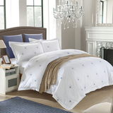 纯棉简约印花酒店宾馆四件套白色床单1.5m1.8m2.0m床被套床上用品