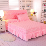 纯棉夹棉加厚床裙单件全棉纯色蕾丝床罩床头罩1.5m1.8米防滑床套