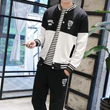 青少年卫衣套装男生春秋季韩版修身棒球领时尚外套学生大码运动服