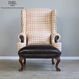 美式风格简约布艺皮艺单人椅客厅沙发组合老虎椅设计师休闲椅现货