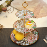 创意客厅三层水果盘欧式陶瓷下午茶点心架现代家用玻璃蛋糕架果篮