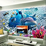 大型壁画 3D立体蓝色壁纸儿童房电视客厅床头背景墙纸 海底世界