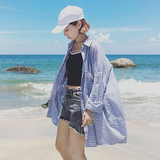 夏季女装韩版宽松休闲中长款长袖薄款格子棉麻衬衫上衣防晒衣衬衣