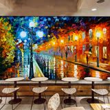 欧式油画街景3d立体壁画卧室咖啡厅背景墙纸客厅餐厅城市风景壁纸
