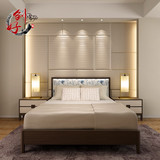 新中式实木双人床现代简约软包床1.8米婚床会所样板间卧室家具