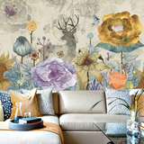 欧式复古手绘壁纸花卉油画壁纸 壁画美式客厅卧室电视背景墙纸