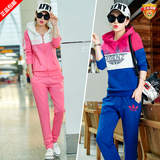 韩国品牌正品纯棉修身运动服套装女春秋两件套套头长袖连帽卫衣潮