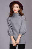 2016秋冬新款韩版套头灯笼袖毛衣女士修身短款半高领针织打底衫