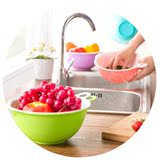 居家家 厨房双层洗菜盆2件套 多用沥水篮 塑料高品质水果滴水篮子