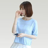 2016夏季纯色中袖t恤女学生短款七分袖修身显瘦韩版女生针织上衣