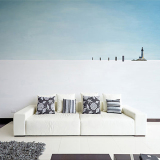 北欧简约艺术壁纸黑白手绘客厅沙发背景墙纸蓝色天空海滩大型壁画