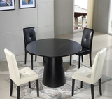 黑橡木圆桌餐桌 一桌六椅 白色钢琴烤漆饭桌 小户型客厅住宅家具