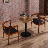 正品实木餐椅水曲柳休闲甜品奶茶店复古咖啡厅餐厅洽谈餐桌椅组合