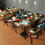 美式乡村咖啡厅桌椅奶茶店茶餐厅米字实木组合个性创意西餐厅家具