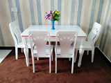 钢化玻璃餐桌椅组合简约现代小户型饭桌长方形实木白冰花餐桌