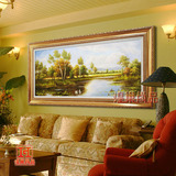 油画欧式客厅卧室装饰画纯手绘古典风景有框画《天鹅湖》风水壁画