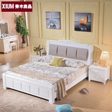 现代简约实木双人床1.5米进口橡木1.8韩式白色拼色卧室地中海婚床