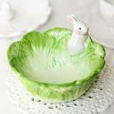白菜兔碗可爱卡通儿童零食碗创意陶瓷碗水果沙拉碗 小兔子甜品碗