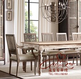 美式实木做旧餐桌椅组合 欧式复古实木餐台 餐厅整套桌椅家具定做
