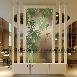 广州正品艺术玻璃玄关屏风3D立体彩绘家装钢化隔断背景墙竹报平安
