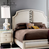 美式乡村实木床1.51.8米欧式棉麻布艺双人床橡木简约卧室婚床