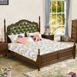 美式乡村全实木床1.8米双人床卧室1.5简约皮床婚床深色欧式公主床
