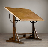 美式实木宜家书桌复古画架桌可调节设计绘画工作台创意桌儿童家具