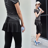 韩国假两件瑜伽裤裙女健身房健身服跑步运动速干修身显瘦七九分裤