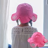 美国原单玫红色刺绣珍珠贝壳 女童遮阳帽 宝宝夏季儿童帽子防晒帽