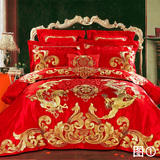 银寐家纺 大红色结婚庆床上用品 龙凤刺绣床盖家纺四六八十件套