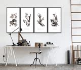 中式禅意挂画茶室 现代简约客厅水墨黑白荷花组合花卉餐厅装饰画