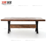 美式乡村工业风loft实木长方形餐桌洽谈桌铁艺原木工作桌北欧书桌
