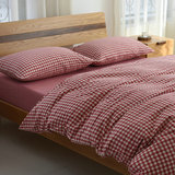 日式无印四件套简约风 素色床单天竺棉水洗棉格子 床笠款床上用品