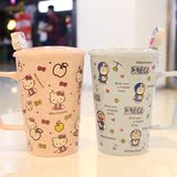 创意卡通可爱水杯子陶瓷带盖勺情侣早餐牛奶咖啡杯简约个性马克杯