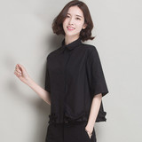 2016夏季新款韩版衬衫短款宽松A字型上衣气质女士纯棉衬衣女夏潮