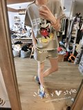 韩国东大门代购纯棉米奇短裤套装女 休闲运动套装两件套 跑步服