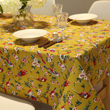 高档复古印花布艺厚帆布质朴餐长方形桌布茶几布新品定制黄蓝白色