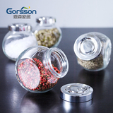 嘉森玻璃调味罐瓶四件套装圆形不锈钢韩式厨房用品透明宜家盐罐
