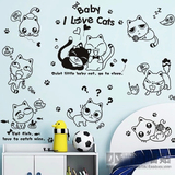 可爱卡通小猫墙贴 儿童房幼儿园寝室卧室衣柜创意防水墙壁装饰画