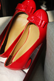 【6年】经典 番哥原创 手工蝴蝶结小红鞋 中跟红色婚鞋 大码鞋