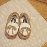 出口日本原单正品日单外贸加绒复古豆豆鞋宝宝儿童鞋保暖室内鞋