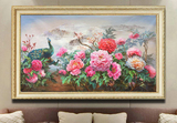 纯手绘中式花卉油画花开富贵客厅卧室玄关写实牡丹挂画有框装饰画