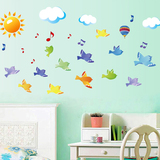 卡通小鸟白云朵太阳墙贴纸儿童房间墙面床头墙壁贴画幼儿园装饰品